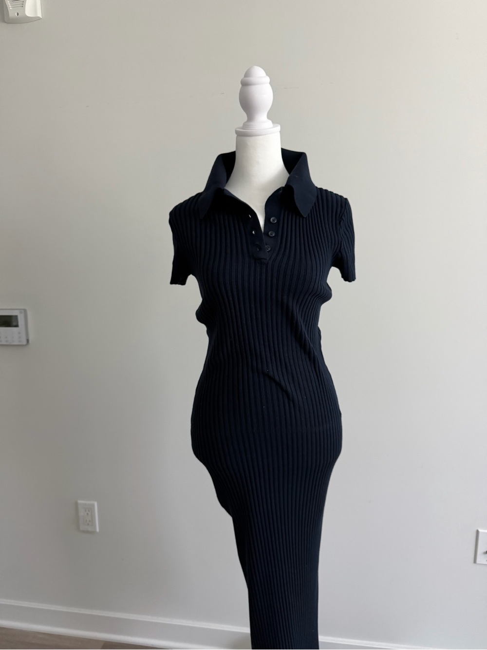 Zara Black Ribbed Polo Midi Dress